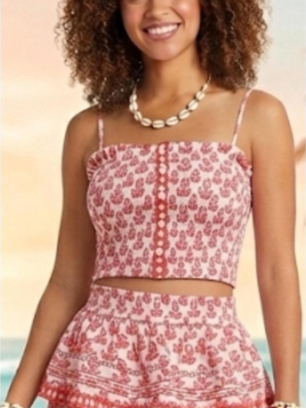 Roller Rabbit Pink Printed Crop Cami with Button Front